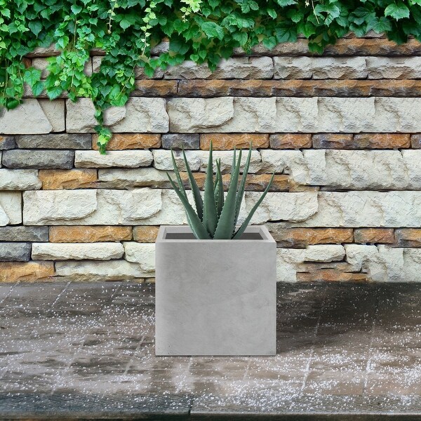 Kante 12" W Square Lightweight Metal Indoor Outdoor Planter Pot w/ Drainage Hole
