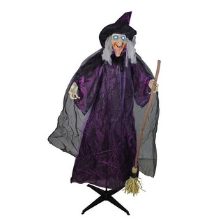 66" Animated Standing Witch and Broomstick Halloween Figure Decoration