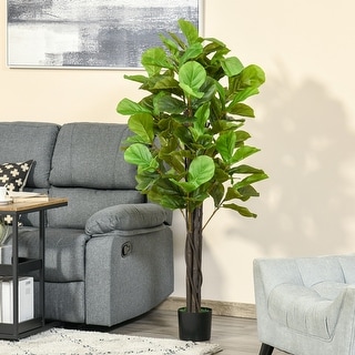HOMCOM 5FT Artificial Fiddle Leaf Fig Tree Faux Decorative Plant in Nursery Pot for Indoor Outdoor Décor - 6.75" x 6.75" x 61"
