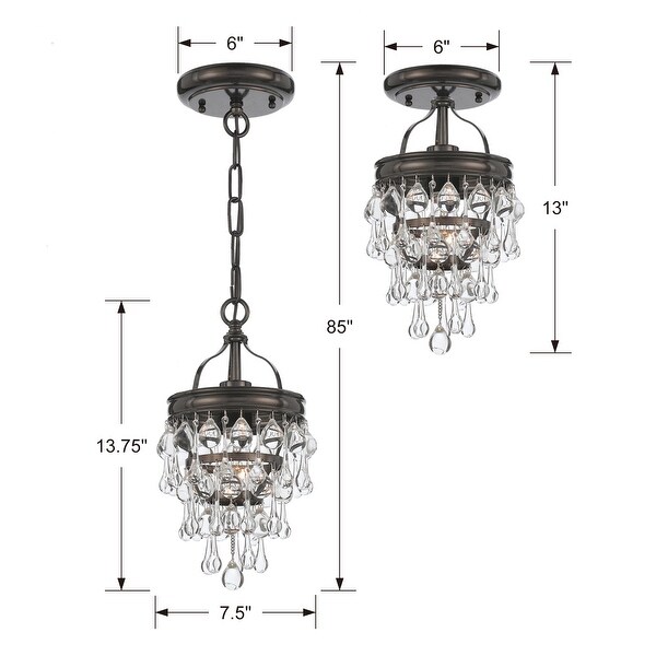 Calypso 1 Light Bronze Mini Chandelier - 7.25'' W x 13.75'' H