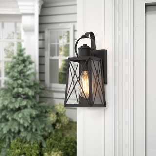 1-Light Modern Black Outdoor Wall Sconce Patio Lantern Glass Wall Lights - W5.5"x L6"x H12.75"