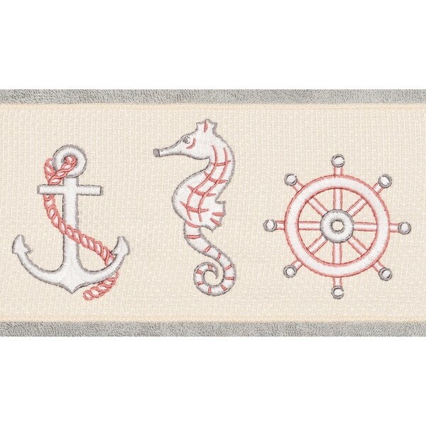 Authentic Hotel and Spa Turkish Cotton Nautical Embroidered Light Grey Bath Towel