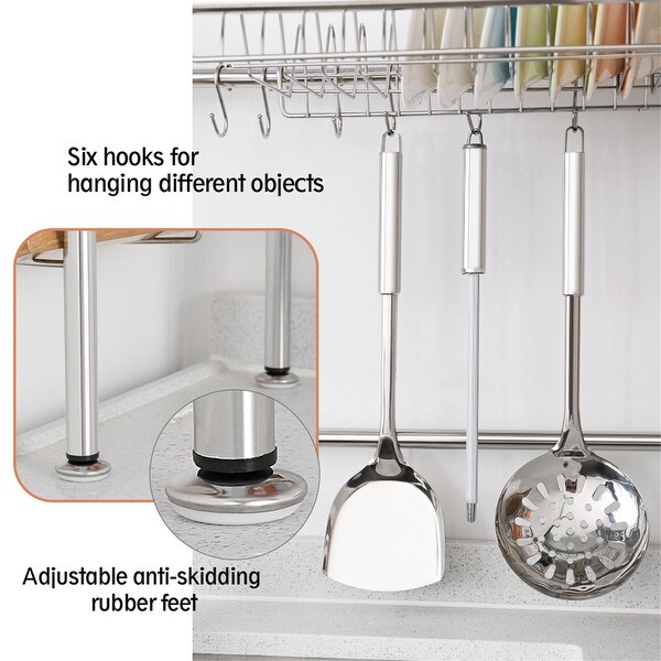 2-Tier Stainless Steel Dish Rack Plate Bowl Dish Drainer, Silver