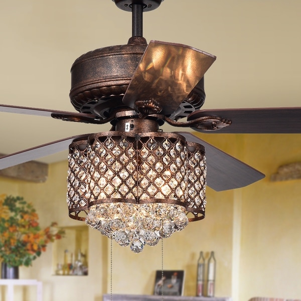 Proshta 3-light Crystal 5-blade Rustic Bronze Ceiling Fan