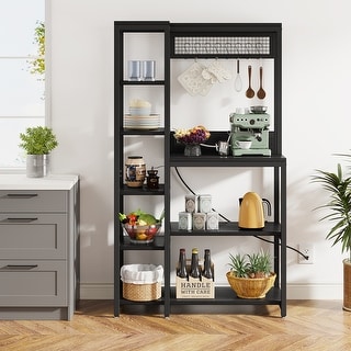 Baker's Rack with Power Outlets, 8-Tier Microwave Stand with Storage Shelves, Freestanding Kitchen Utility Shelf Organize