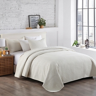 3 Piece Quilt Set Ultra Soft Elegant Embroidered Queen White Coin