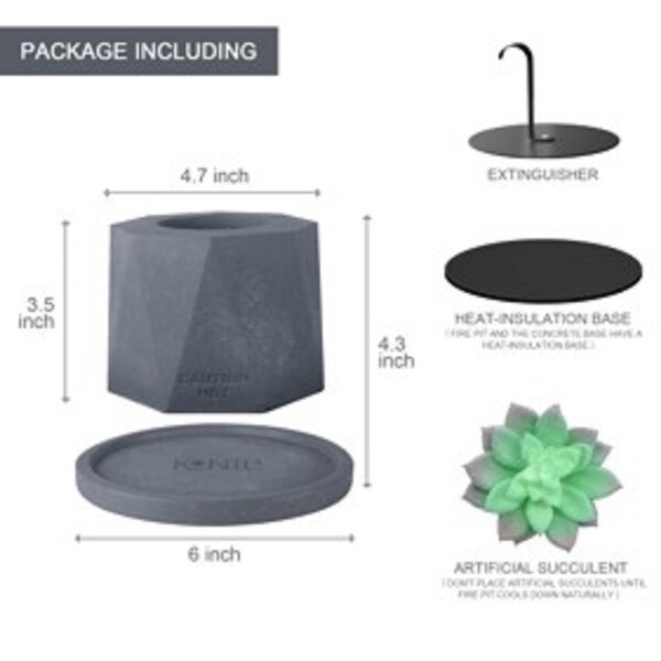 Kante 4.7 in. W Portable Concrete Rubbing Alcohol Roman Tabletop Fire Pit w/ Metal Extinguisher and Gray Base, Ethanol Fireplace