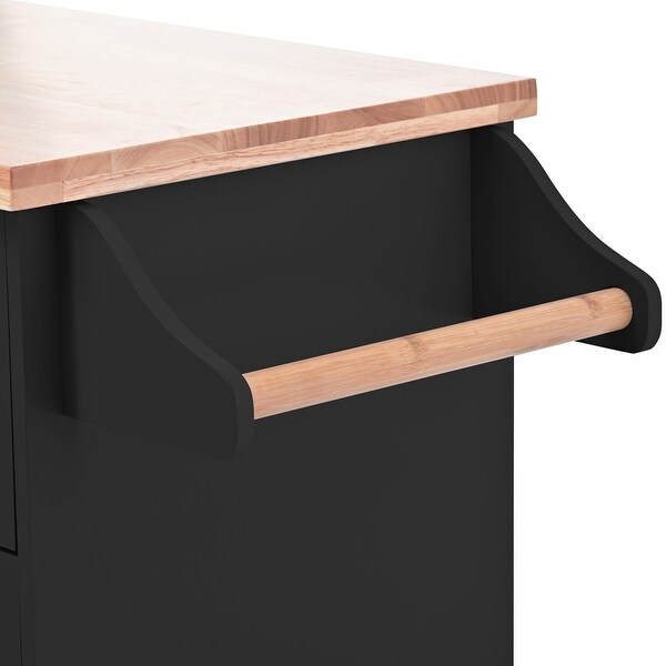 Kitchen Cart on 4 Wheels with 2 Drawers and 3 Open Shelves, Kitchen Island with Rubber Wood Top for Dinning Room