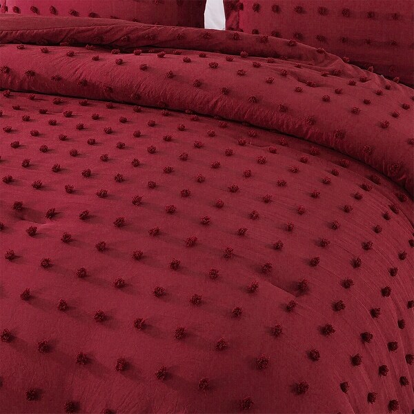 3 Piece Tufted Dot Comforter Set Twin Size Burgundy