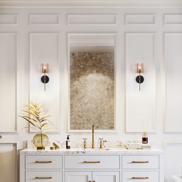 Kasy Mid-Century Modern 1-Light Glam Bathroom Vanity Light Smoke-gray Glass Wall Sconce - Grey Smoke&Gold - 4.7"L x 5.9"W x 15"H