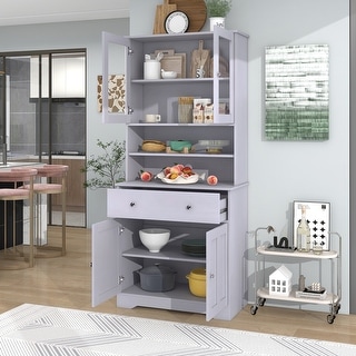 Multifunctional Pantry Cabinet with Glass Doors and Adjustable Shelves