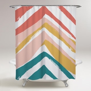 Oliver Gal 'Mid Century Pyramids' Abstract Decorative Shower Curtain Paint - Green, Orange