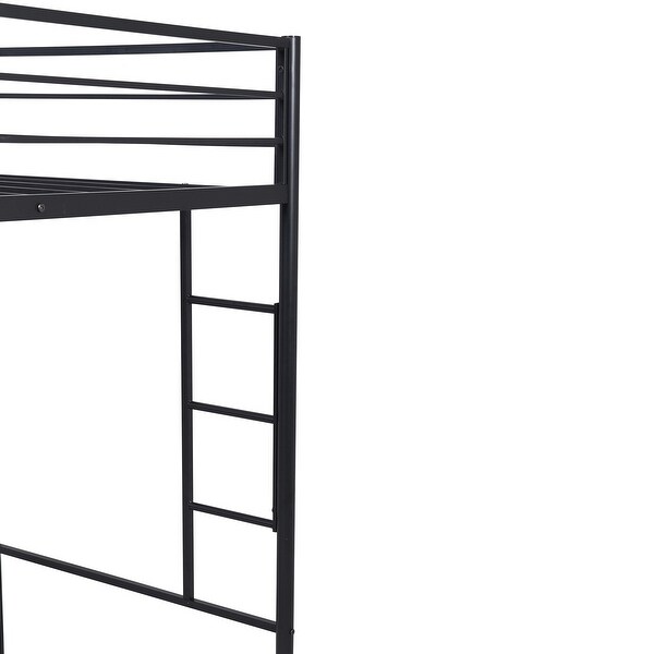 Industrial Style Twin Size Metal Loft Bed with Build-in Study Desk and Ladder, Kids Bed Full-length Guardrail for Bedroom, Black
