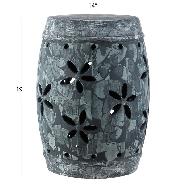 SAFAVIEH Belna Floral Concrete Indoor/Outdoor Antique Grey Garden Stool