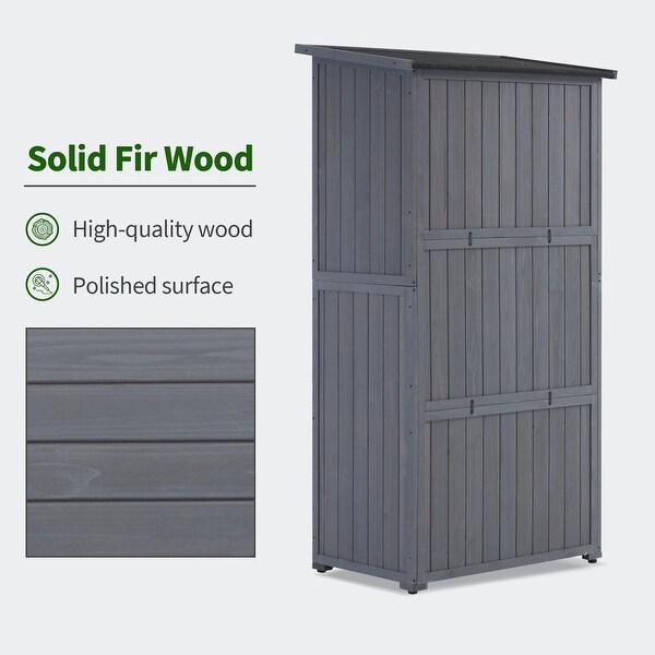 Mcombo Outdoor Wooden Storage Cabinet Shed with Latch, Outside Tools Wood Cabinet with Double Doors