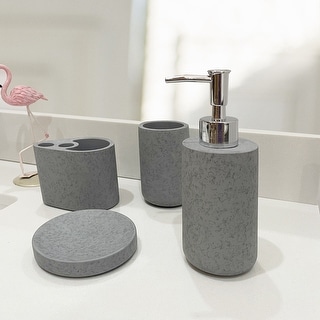 Concrete terrazzo 4-piece Set Bath Accessory, Cement Grey