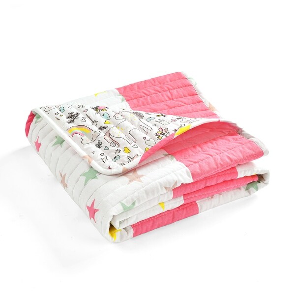 Lush Decor Baby Unicorn Heart Rainbow Organic Cotton Quilt - 50"x36"