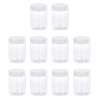 Round Plastic Jars with White Screw Top Lid, 10Pcs - Clear