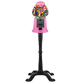 Gumball Machine with Stand - 15-inch Vintage Metal and Glass Candy Dispenser by Great Northern Popcorn (Pink)