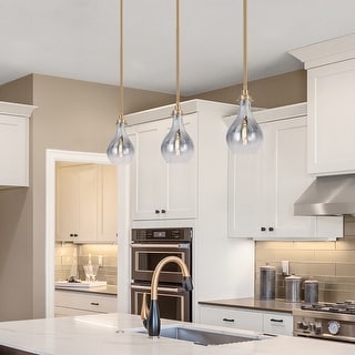 Synia Modern Contemporary Mini Pendant Light Brass Island Lighting with Tear Drop Glass