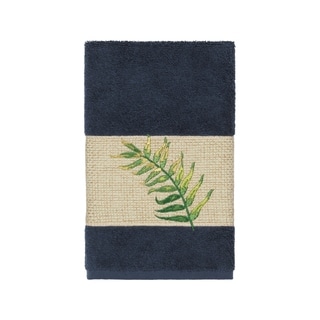 Authentic Hotel and Spa Turkish Cotton Palm Fronds Embroidered Midnight Blue Hand Towel