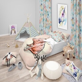 Designart 'Smiling Pig in Brush Painting' Farmhouse Animal Bedding Set - Duvet Cover & Shams