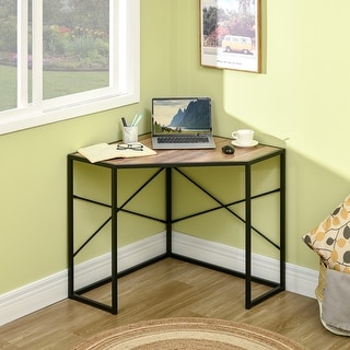 HOMCOM Corner Computer Desk with Steel Frame for Small Spaces, Writing Desk for Workstation