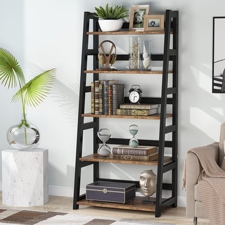 5-Tier Ladder Bookcase Modern Bookshelf, Etagere Display Shelves