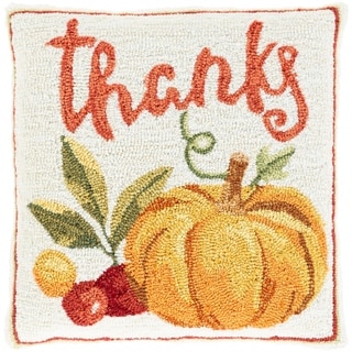 Aaro Hand Hooked Pumpkin 18-inch Throw Pillow Cover