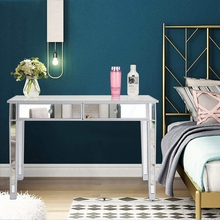 2 Drawers Mirrored Makeup Table Computer Desk Writing Desk - (41.34 x 14.17 x 29.92)"