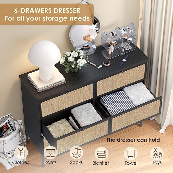 Rattan 4/6-Drawer Dresser with Steel Legs