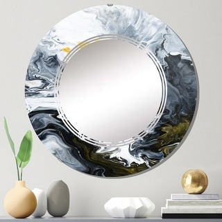 Designart 'Gold White And Yellow Marble Clouds III' Printed Modern Wall Mirror