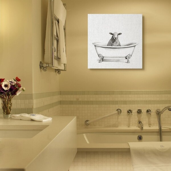 Stupell Wooly Sheep in Bath Tub Farm Animal Bathroom Canvas Wall Art - Black