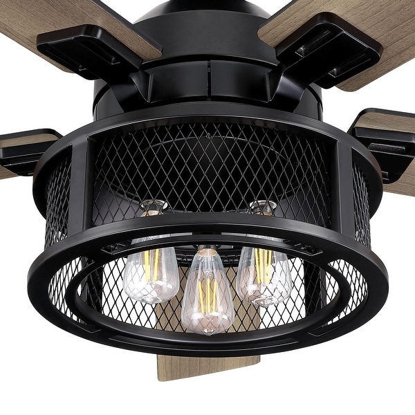 52" Industrial Reversible 5-Blade Mesh LED Ceiling Fan with Remote