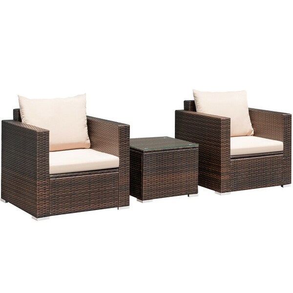 Costway 3PCS Patio Rattan Furniture Set Conversation Wicker Sofa Set