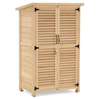 Mcombo Outdoor Wooden Storage Cabinet Shed with Latch, Outside Tools Wood Cabinet with Double Doors