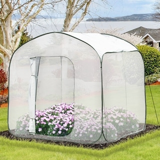 Outsunny 7' x 7' x 6' Garden Portable Greenhouse for Outdoors with Side Door & Portable Zipper Bag, Pop Up Greenhouse Tent