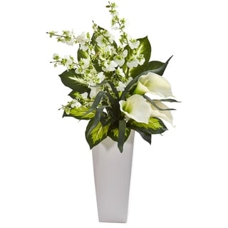 29" Calla Lily & Orchid Artificial Arrangement in Black Vase