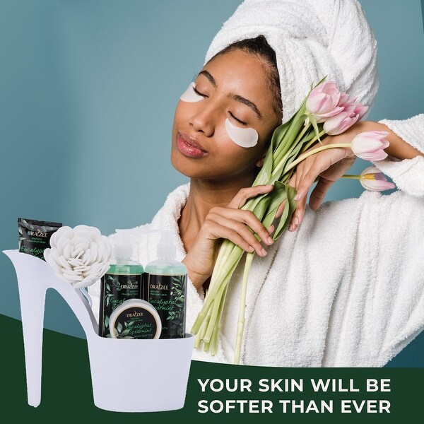 Draizee Heel Shoe Spa Gift Set � Eucalyptus Spearmint Scented Bath Essentials Gift Basket With Shower Gel, Bubble Bath, etc.
