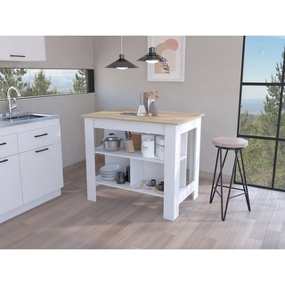 Kitchen Island Cart with Wood Drop Leaf Breakfast Bar