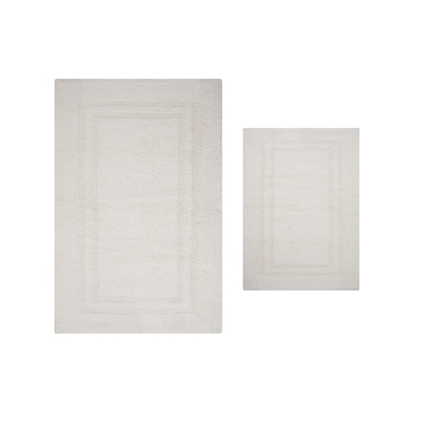 Luxury Hotel Style Bath Rug 2 Piece Set 17"X24", 24"X40" Absorbent 100% Cotton, Heavy Reversible Rug, Machine Washable