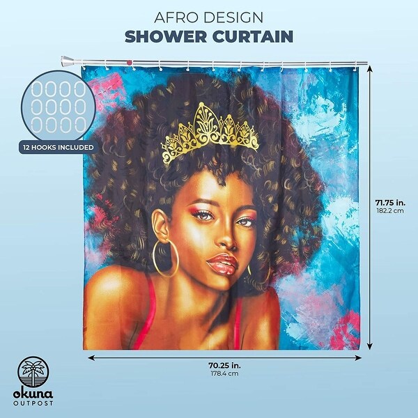 Afro Shower Curtain Set with 12 Hooks, Afrocentric Bath Decor (70 x 71 In)