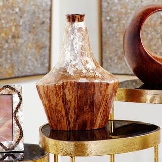 Large Gold Capiz Shell & Natural Banana Wood Vase 10" x 13.5"