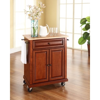 Natural Wood Classic Cherry Finish Top Portable Kitchen Cart and Island