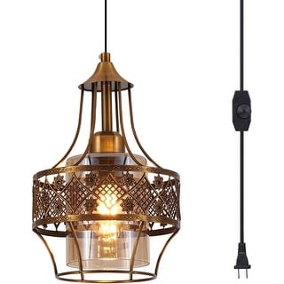 Plug in farmhoue hanging chandelier light vintage glass pendant light