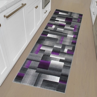 HR Purple Grey Silver Black Abstract Rug Modern Geometric Square Design