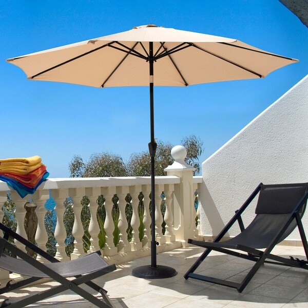 Outdoor 10' Round Red Patio Vented Umbrella, Crank, Push Button Tilt