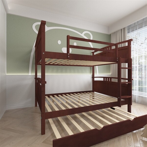 Full Over Full Bunk Bed with Twin Size Trundle Separable Bunk Bed