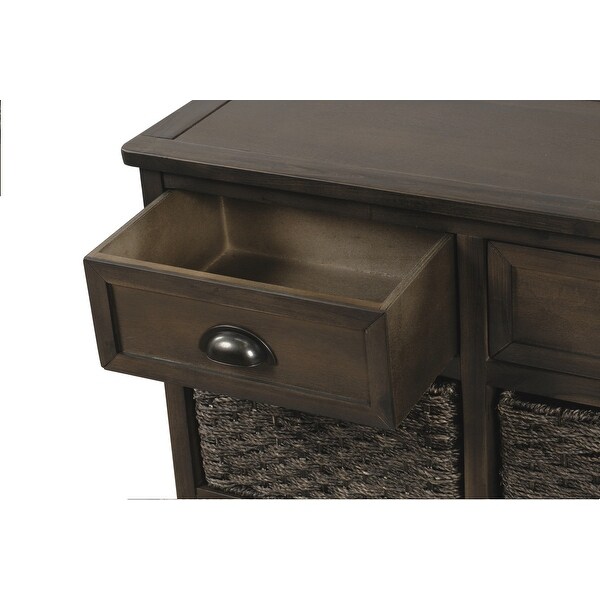 Rustic Storage Cabinet with Two Drawers, Four Classic Rattan Basket Storage Shelves, Bookcases with Rubber Pads at the Bottom