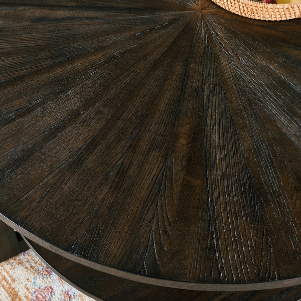 Round Wood Coffee Table with Storage Shelf 2-Tier Circle Accent End Table